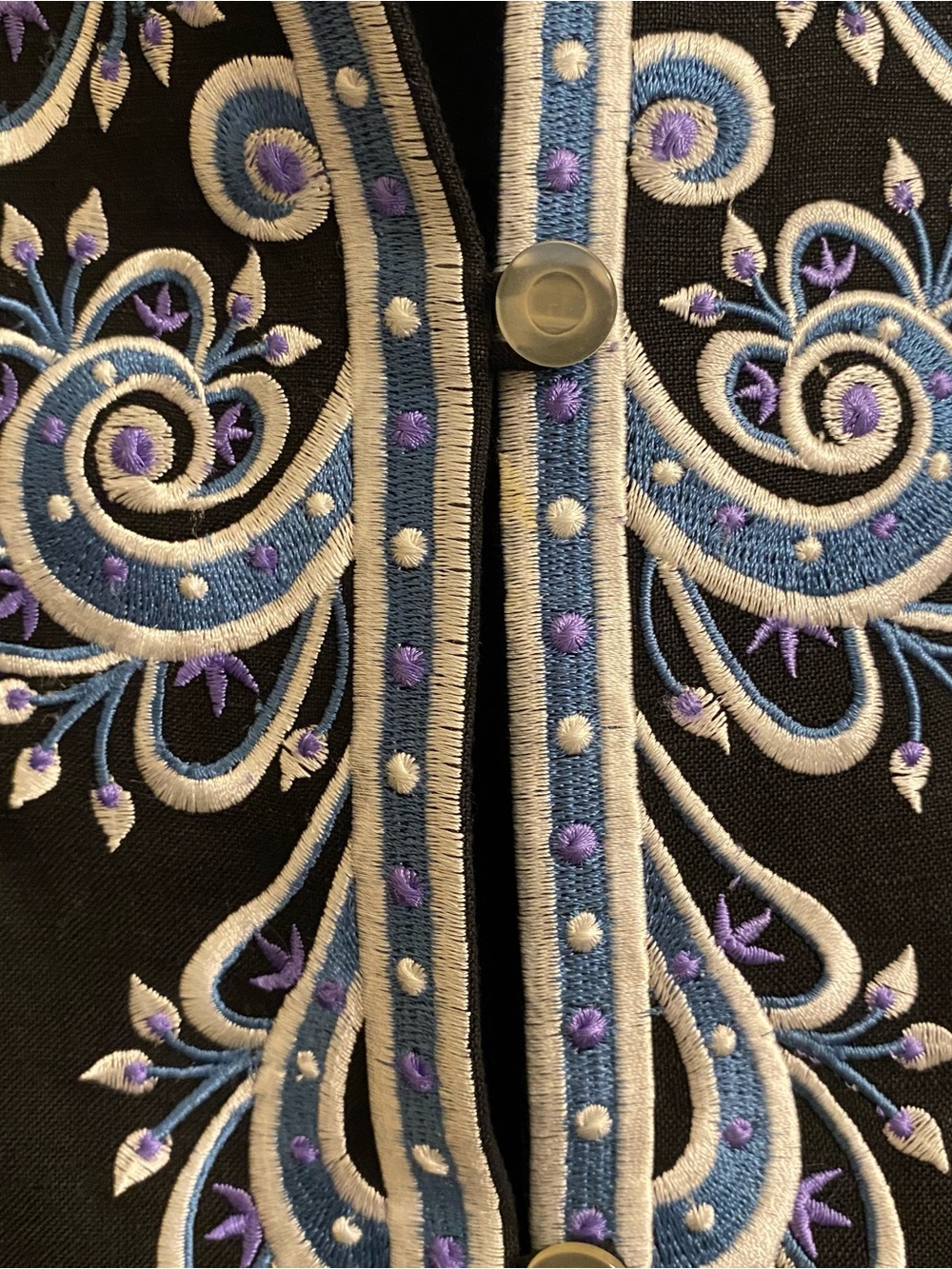Bob Mackie Wearable Art Linen Rayon Cardigan Heart Floral Embroidery Sz XL Black - Picture 7 of 8